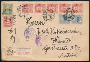 1922 Ajánlott levél 9 db bélyeggel Bécsbe / Registered cover to Vienna OSAKA