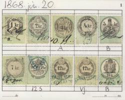 1868-tól 160 db magyar okmánybélyeg cserefüzetben kiadások szerint feldolgozva