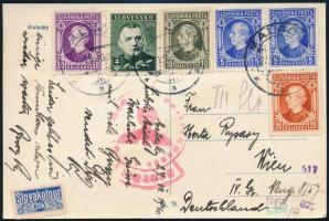 1940 Cenzúrázott képeslap 6 db bélyeggel Bécsbe / Censored postcard to Vienna