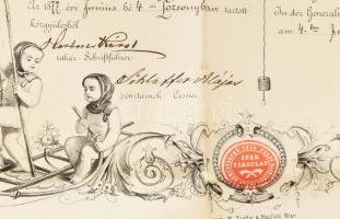 1877 Pozsony, a Felsőmagyarországi kéményseprő ipartársulat mesterlevele Hardtner János kéményseprő ...