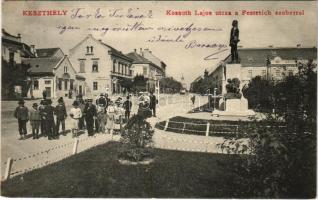 1904 Keszthely, Kossuth Lajos utca, Festetich szobor, Magy. kir. posta és távirda, Pler Lipót üzlete