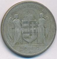 1930. 5P Ag "Horthy jobbra" T:VF patina Adamo P8