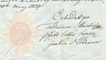 1829 Sopron, Schuldschein (adóslevél, kötelezvény), német nyelven, két beírt oldal, Martiny Frigyes ...