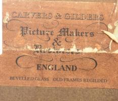 Jelzés nélkül: Bika és bárányok. Olaj, fa. 13x18 cm. Dekoratív, kissé sérült, áttört fakeretben