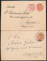 1897-1899 2 db 5kr díjjegyes távolsági levél, az egyik Feketeszámú 5kr díjkiegészítéssel