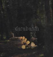 Jelzés nélkül: Favágók. Olaj, vászon, kissé sérült. 70x50 cm. Dekoratív, kissé sérült fakeretben