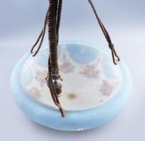 cca 1920/30, cseh, nagyméretű függő lámpa. Festett és savmaratott üveg, gyümölcsmintákkal díszítve, ...