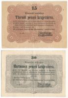 1849. 15kr + 30kr T:F egyiken tűlyukak, egyébként szép papír Adamo G102, G103