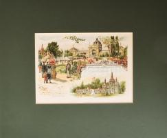 1896 Millenniumi kiállítás épületei és környezete, színes szecessziós litográfia, szign.: Dörre Tibo...