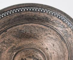 Antik ezüstözött talpas kínáló, jelzett, kopott, m: 16 cm