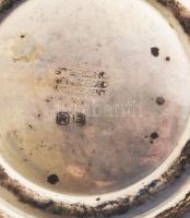 Antik ezüstözött talpas kínáló, jelzett, kopott, m: 16 cm