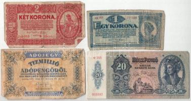 8db-os Korona- és Pengő bankjegytétel, közte 1946. 10.000.000AP fordított címerrel T:F-Pr