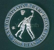 Spanyolország 1990. 2000P Ag "Olimpia-kosárlabda" T:PP Tanúsítvánnyal! Eredeti fa díszdobo...