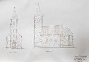 1993, Szentháromság-templom (Velemér) felújítási tervének tervrajzai. Diplomamunka. 13 darab klf mér...