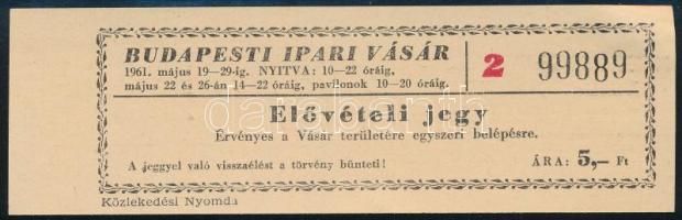 1961 Elővételi belépőjegy a Budapesti Ipari Vásárra, szép állapotban