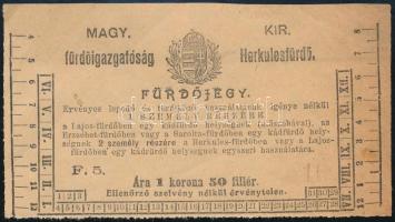 1914 Herkulesfürdői (Erdély) teljes árú fürdőjegy egyszeri kádfürdői helyiség használatára, szép állapotban