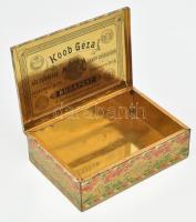 cca 1900 Rendkívül dekoratív szecessziós fémdoboz, Koob Géza csokoládé és cukorgyár reklámjával, az ...