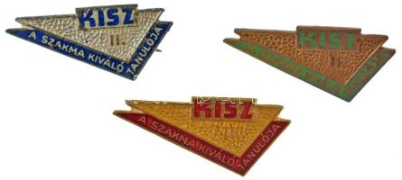 ~1960-1970. "KISZ - A Szakma Kiváló Tanulója I., II. és III. hely" aranyozott, ezüstözött fém jelvények (3xklf) (13x30mm) T:AU,XF