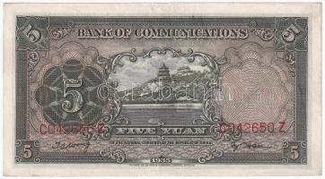 Kína / Bank of Communications 1935. 5Y T:II 
China / Bank of Communications 1935. 5 Yuan C:XF 
Kra...