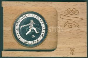 Spanyolország 1990. 2000P Ag "Olimpia-pelota" T:PP Tanúsítvánnyal! Eredeti fa díszdobozban!