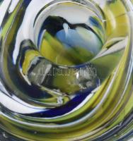 Millefiori technikával készült üveg gyertyatartó, sérülésekkel, d: 7 cm