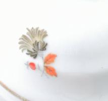 Zsolnay virágmintás porcelán fedeles cukortartó, matricás, jelzett, kopásnyomokkal, m: 12 cm