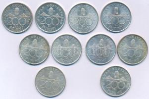 1992. 200Ft Ag "MNB" (2x) + 1993. 200Ft Ag "MNB" (6x) + 1994. 200Ft Ag "Deá...