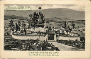 Kriegerfriedhof bei Grab. Kriegergräberanlagen auf den westgalizischen Schlachtfeldern des Militärkommandobereichs Krakau / WWI Austro-Hungarian K.u.K. military art postcard, military cemetery s: Dusan Jurkovic (fl)