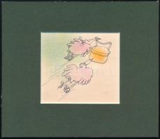 Sajdik Ferenc (1930-): Madarak. Vegyes technika, papír, jelzés nélkül. Paszpartuban. 8,5x9,5 cm