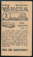 cca 1930 Eredeti, válogatott Váncza receptek - 2. sorozat, kis reklámfüzet receptekkel, kihajtva: 19x8,5 cm