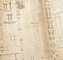 cca 1931-33 Építészeti diákrajzok, díszítőrajzok, házak részletei stb., vegyes technika, papír, rész...