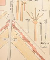 cca 1931-33 Építészeti diákrajzok, díszítőrajzok, házak részletei stb., vegyes technika, papír, rész...