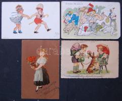 263 db régi tematikus képeslap: húsvéti, karácsonyi, újévi üdvözlők, krampusz, gyermekek (közte Chicky Spark lapok), művészlapok, kézzel rajzolt és festett lapok, stb érdekes vegyes anyag / 263 old thematic cards: Easter, Christmas, New Year, Children (Chicky Spark children cards) hand painted, artist signed, etc.