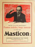 cca 1928 Masticon-Fexolac asbestpép és impregnáló anyag, képes reklámprospektus. Bp., Kunossy Rt.-ny., 2 sztl. lev. Hajtva, kis lapszéli szakadással, 31,5x23,5 cm