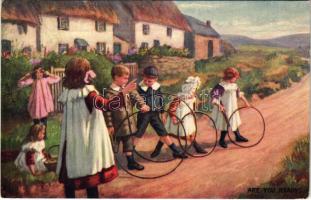 1911 Készen állsz? Raphael Tuck & Sons "Oilette" képeslap 9855. "Amikor minden fiatal", 1911 Are you ready? Raphael Tuck & Sons "Oilette" Postcard 9855. "When all is young"