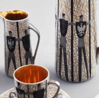 Cmielow lengyel retro mokkás készlet, kézzel festett iparművész, lengyel sast ábrázoló dekorral. Kéz...