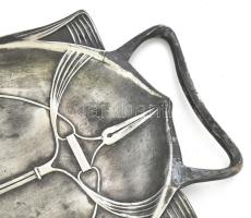 Argentor szecessziós ón tálca. Jelzett, sérült a fülénél. 33x19 cm