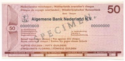 Hollandia DN "Általános Holland Bank" 50G "SPECIMEN" utazási csekk T:AU jobb szélen hátoldalt ragasztónyom  Netherlands ND "General Bank Netherlands (Algemene Bank Nederland)" 50 Gulden "SPECIMEN" travellers cheque C:AU gluemark on the right side on the back