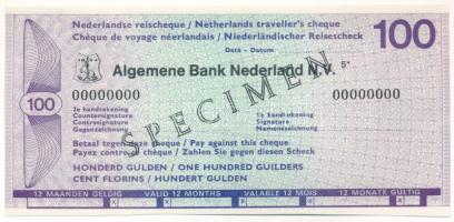 Hollandia DN "Általános Holland Bank" 100G "SPECIMEN" utazási csekk T:AU jobb szélen hátoldalt ragasztónyom  Netherlands ND "General Bank Netherlands (Algemene Bank Nederland)" 100 Gulden "SPECIMEN" travellers cheque C:AU gluemark on the right side on the back