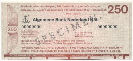 Hollandia DN "Általános Holland Bank" 250G "SPECIMEN" utazási csekk T:AU jobb szélen hátoldalt ragasztónyom  Netherlands ND "General Bank Netherlands (Algemene Bank Nederland)" 250 Gulden "SPECIMEN" travellers cheque C:AU gluemark on the right side on the back