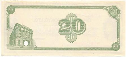 Amerikai Egyesült Államok DN "Tokió Bank" 20$ "SPECIMEN" utazási csekk lyukasztá...
