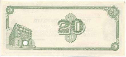Amerikai Egyesült Államok DN "Tokió Bank" 20$ "SPECIMEN" utazási csekk lyukasztá...
