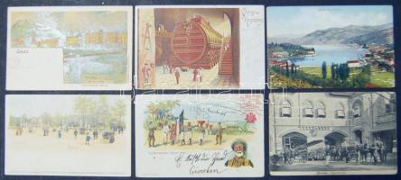 115 db régi külföldi városképes lap jobbakkal, érdekességekkel, lithokkal / 115 old foreign topographic cards with better ones, lithos and interesting cards