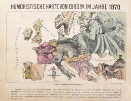 1870 Humoristische Karte von Europa im Jahre 1870., Verlag: Reinhold Schlingmann, restaurált, 35×43 cm