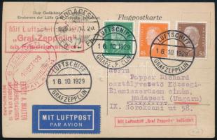 1929 Zeppelin balkáni repülése képeslap Friedrichshafenből, bukaresti ledobással Budapestre. Rendkívül ritka rendeltetés!!
