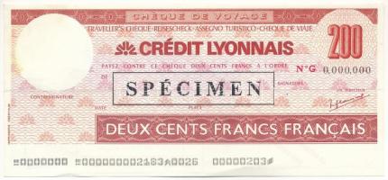 Franciaország DN "Credit Lyonnais" 200Fr "SPECIMEN" utazási csekk T:AU France ND "Credit Lyonnais" 200 Francs "SPECIMEN" travellers cheque C:AU