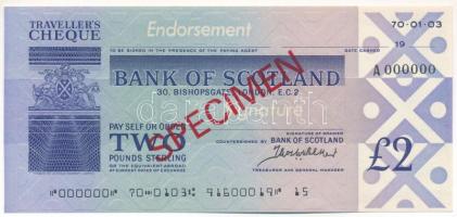 Skócia DN "Bank of Scotland" utazási csekk 2P-ről, "SPECIMEN" felülbélyegzéssel, "000"-ás sorszámmal T:AU Scotland ND "Bank of Scotland" traveller's cheque about 2 Pounds with "SPECIMEN" overprint and "000" serial number C:AU