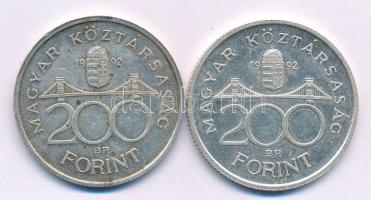 1992. 200Ft "MNB" Ag (2x) T:AU,XF patina Adamo F13