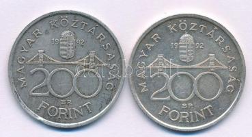 1992. 200Ft "MNB" Ag (2x) T:AU,XF patina Adamo F13
