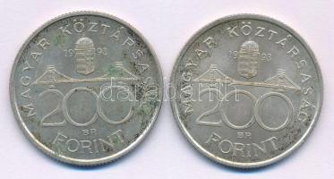 1993. 200Ft "MNB" Ag (2x) T:AU,XF patina Adamo F13